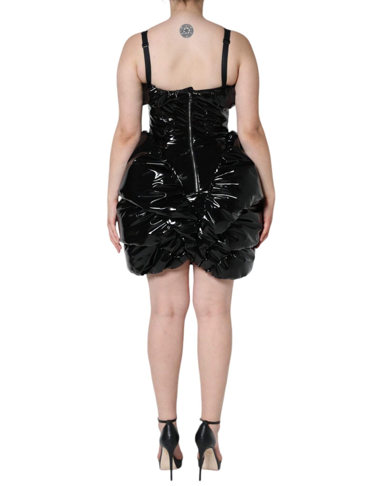 Mini abito in poliestere nero arricciato Dolce &amp; Gabbana