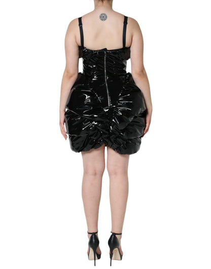 Mini abito in poliestere nero arricciato Dolce &amp; Gabbana