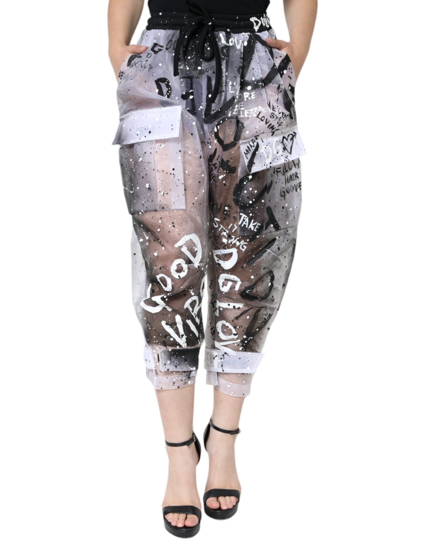 Pantaloni cargo corti Dolce &amp; Gabbana bianchi trasparenti con logo