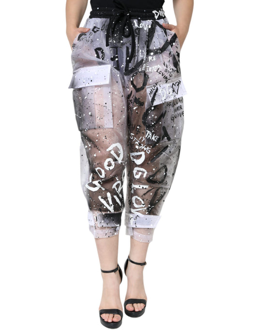 Pantaloni cargo corti Dolce &amp; Gabbana bianchi trasparenti con logo