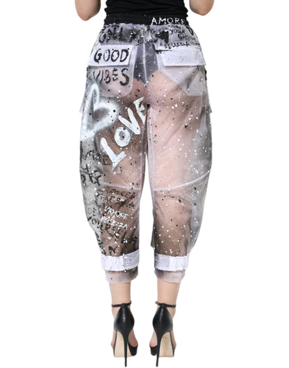 Pantaloni cargo corti Dolce &amp; Gabbana bianchi trasparenti con logo