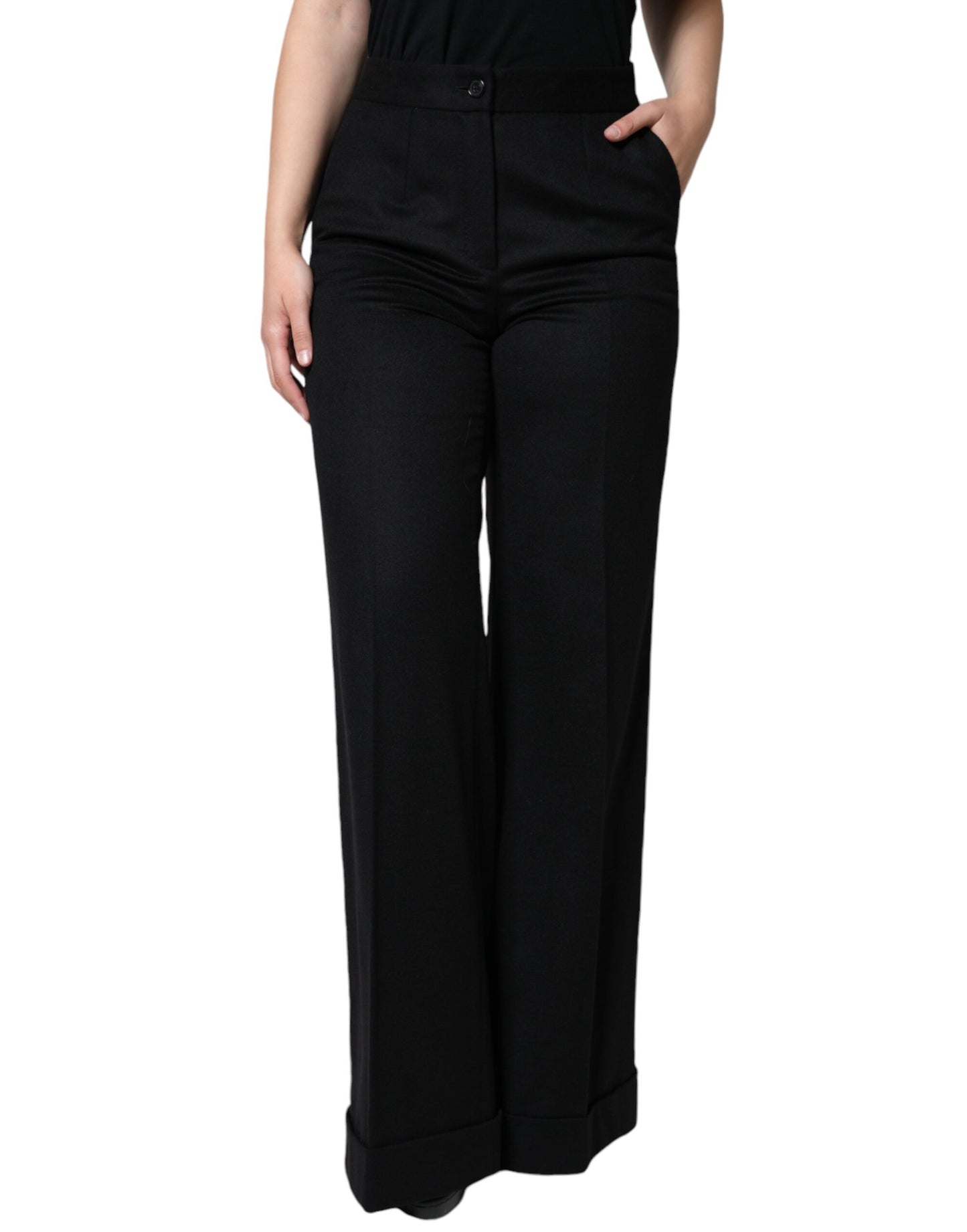 Pantaloni da donna a vita media in cashmere nero Dolce &amp; Gabbana
