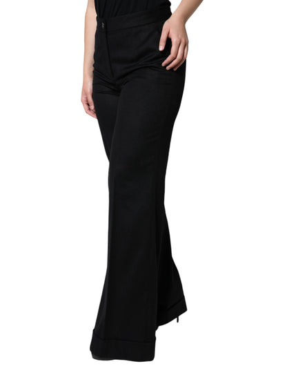 Pantaloni da donna a vita media in cashmere nero Dolce &amp; Gabbana