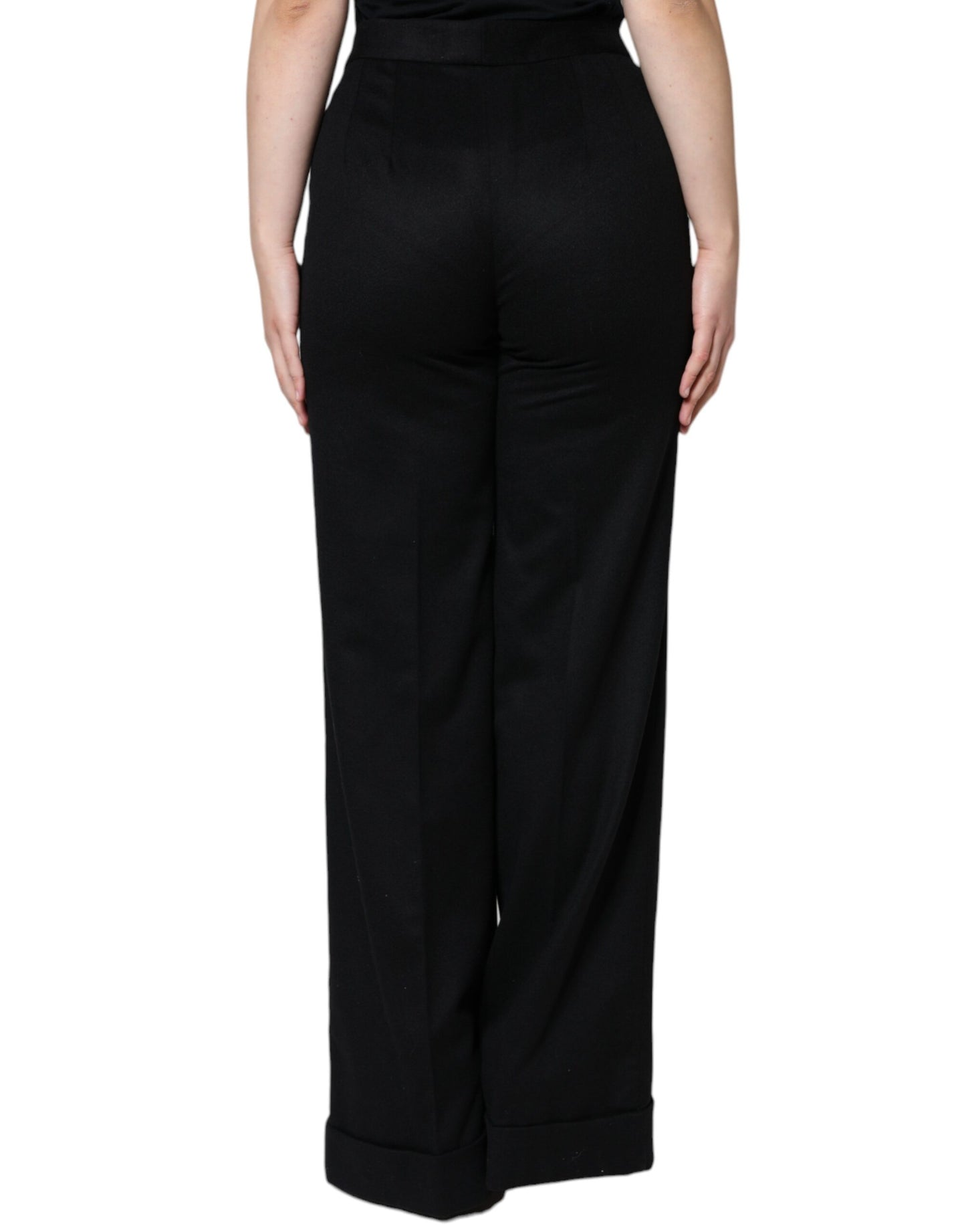 Pantaloni da donna a vita media in cashmere nero Dolce &amp; Gabbana