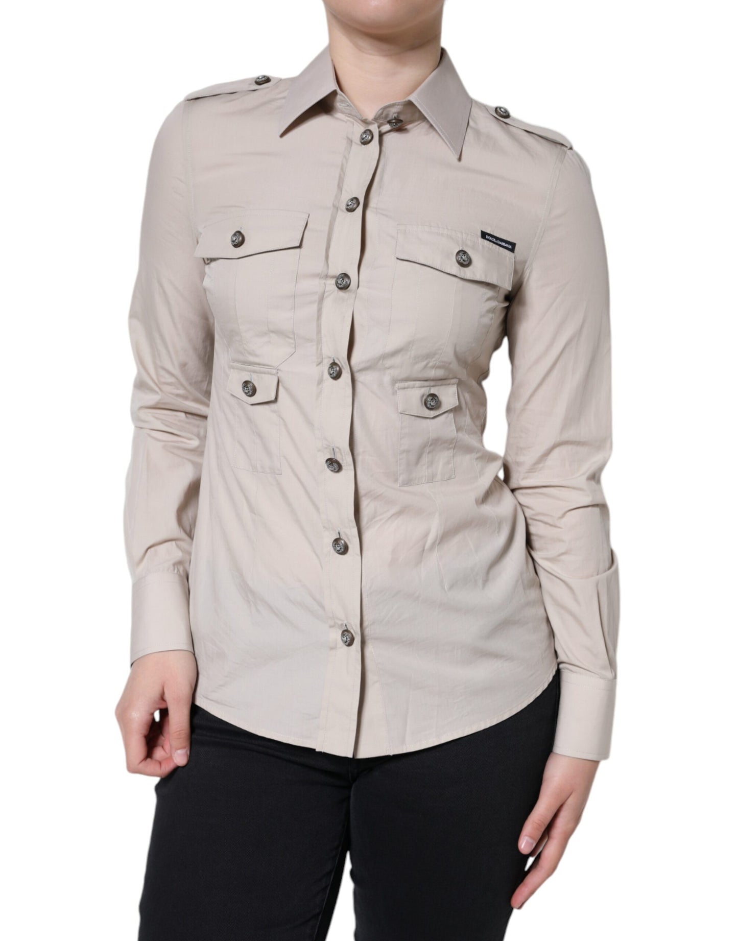 Dolce &amp; Gabbana Camicia con colletto e bottoni in cotone beige