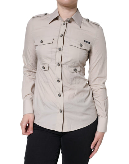 Dolce &amp; Gabbana Camicia con colletto e bottoni in cotone beige