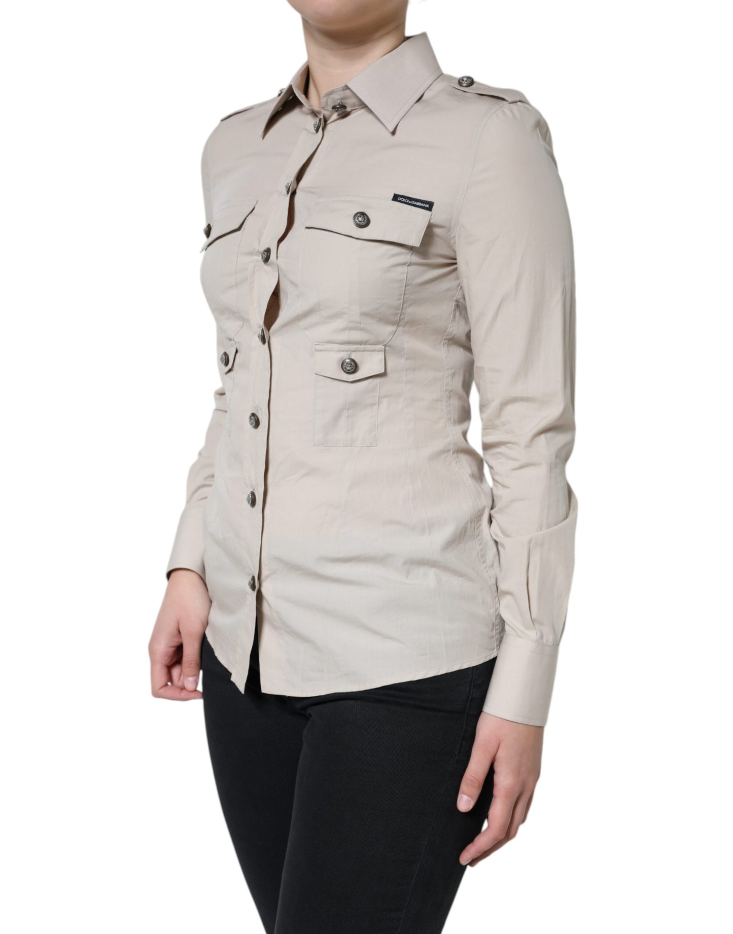 Dolce &amp; Gabbana Camicia con colletto e bottoni in cotone beige