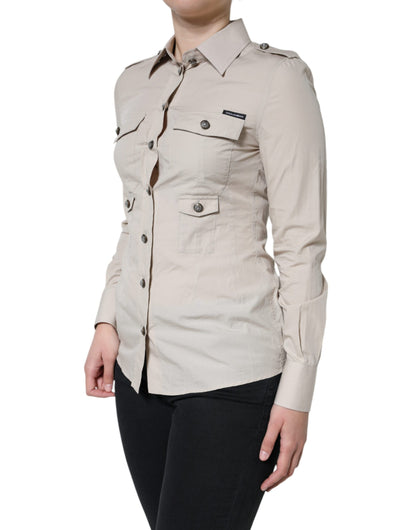 Dolce &amp; Gabbana Camicia con colletto e bottoni in cotone beige