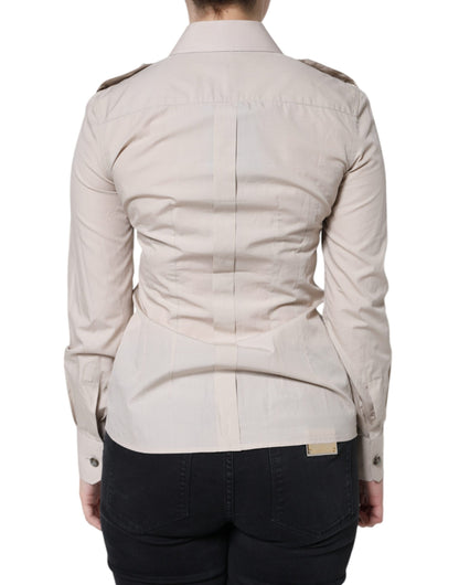 Dolce &amp; Gabbana Camicia con colletto e bottoni in cotone beige