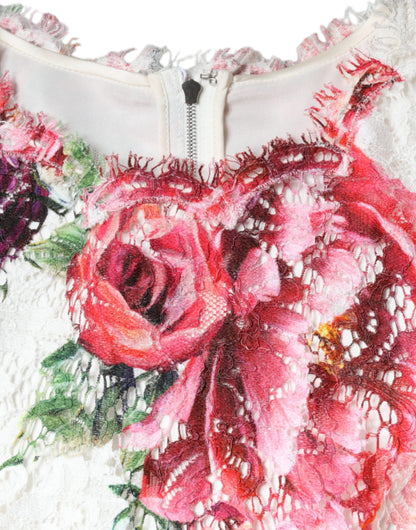 Dolce &amp; Gabbana Top blusa a maniche corte in pizzo bianco peonia