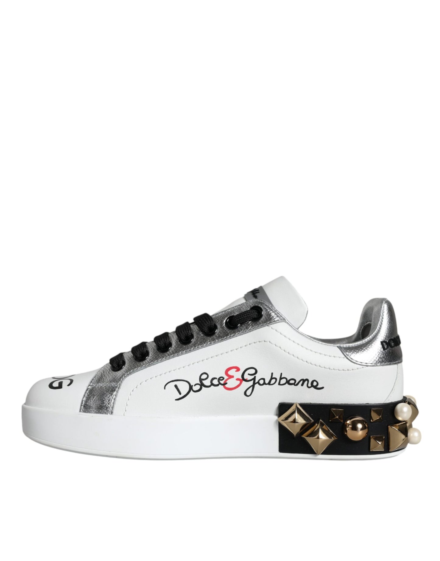 Scarpe da ginnastica Dolce &amp; Gabbana in pelle bianca con borchie floreali