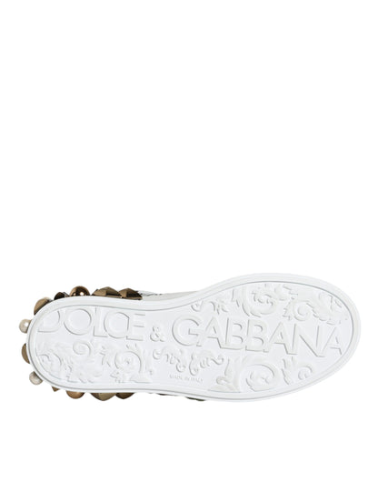 Scarpe da ginnastica Dolce &amp; Gabbana in pelle bianca con borchie floreali