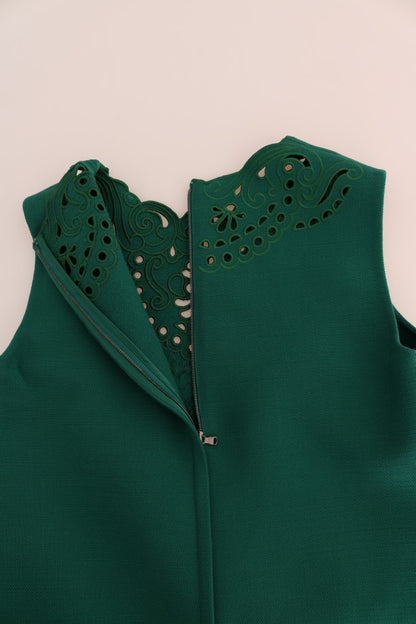Abito in seta e lana con ritagli floreali verdi Dolce &amp; Gabbana