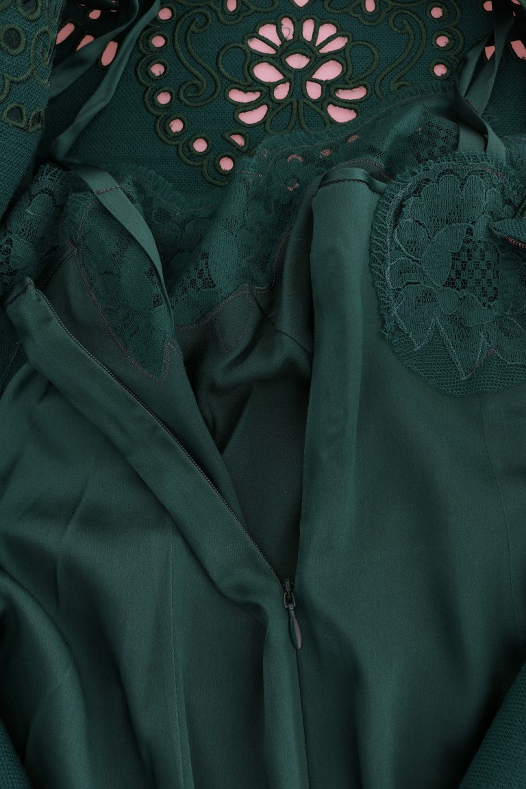 Abito in seta e lana con ritagli floreali verdi Dolce &amp; Gabbana