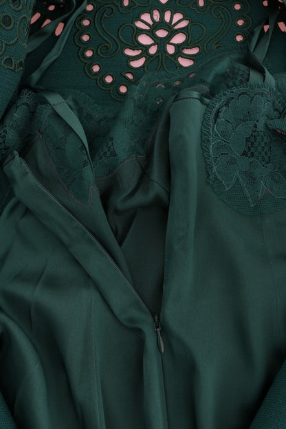 Abito in seta e lana con ritagli floreali verdi Dolce &amp; Gabbana