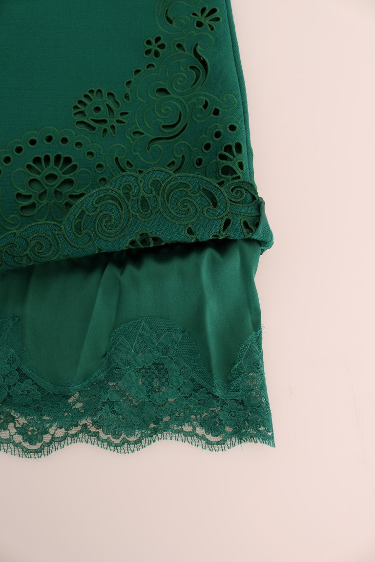 Abito in seta e lana con ritagli floreali verdi Dolce &amp; Gabbana