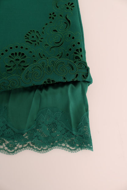 Abito in seta e lana con ritagli floreali verdi Dolce &amp; Gabbana
