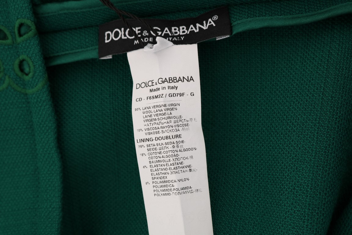 Abito in seta e lana con ritagli floreali verdi Dolce &amp; Gabbana