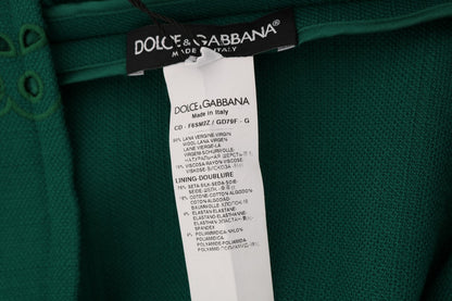 Abito in seta e lana con ritagli floreali verdi Dolce &amp; Gabbana
