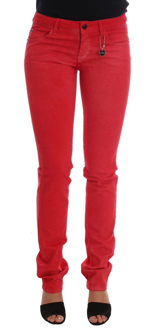 Jeans aderenti elasticizzati in cotone rosso Costume National
