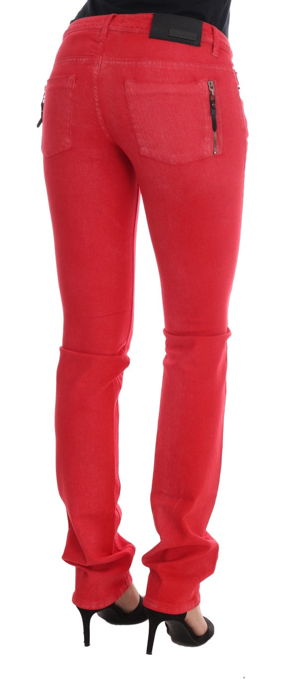Jeans aderenti elasticizzati in cotone rosso Costume National