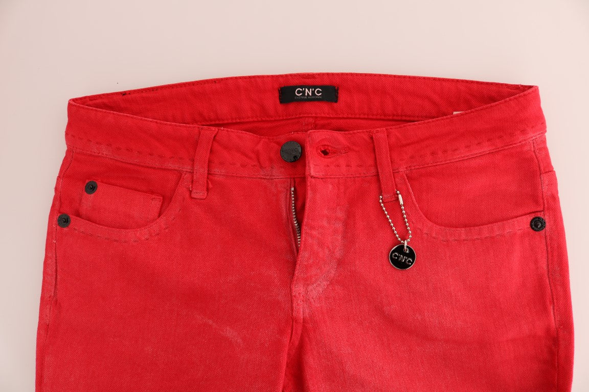 Jeans aderenti elasticizzati in cotone rosso Costume National