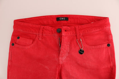 Jeans aderenti elasticizzati in cotone rosso Costume National