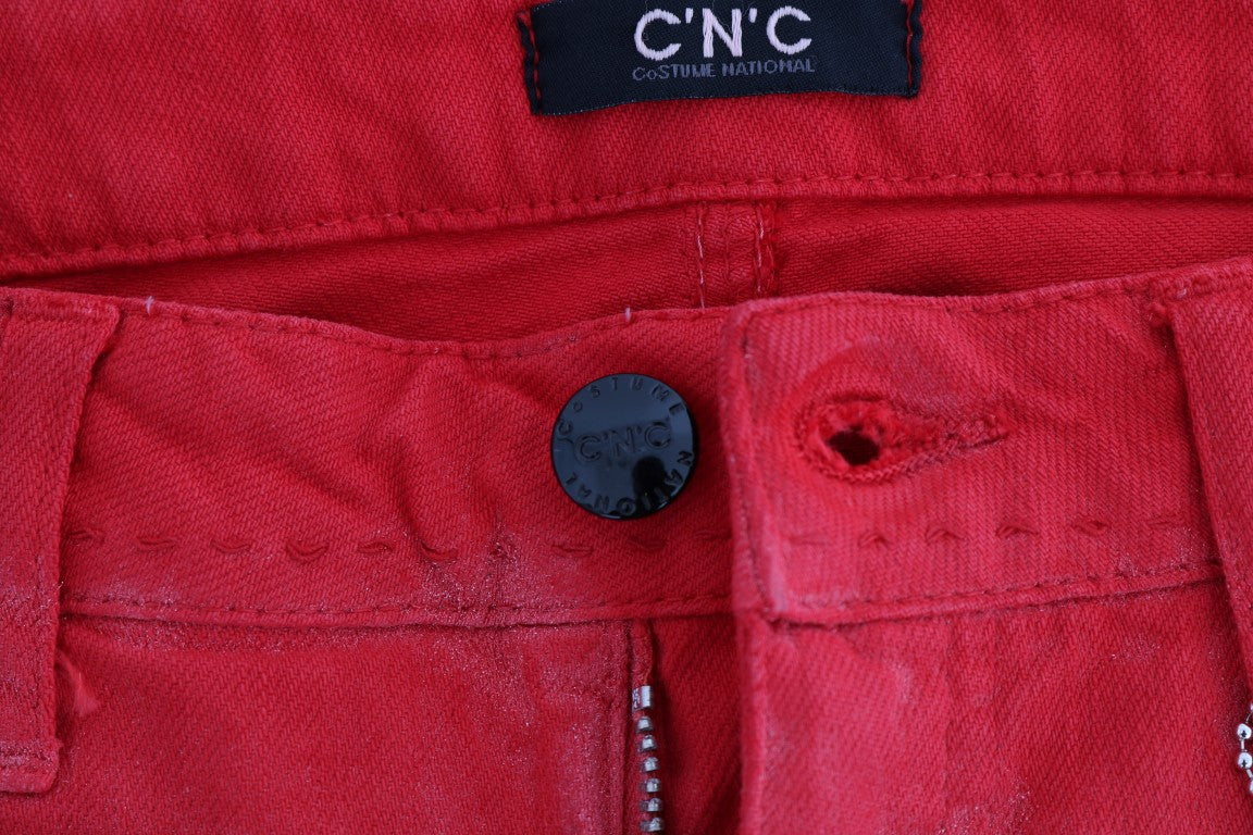 Jeans aderenti elasticizzati in cotone rosso Costume National
