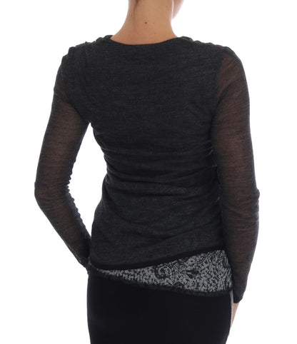T-shirt a maniche lunghe in pizzo di lana grigia Ermanno Scervino