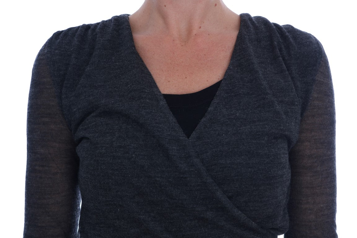 T-shirt a maniche lunghe in pizzo di lana grigia Ermanno Scervino