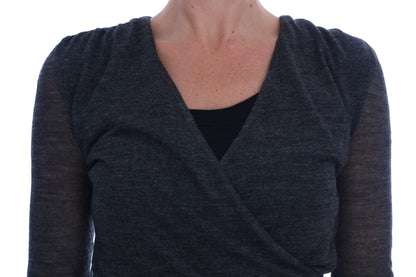 T-shirt a maniche lunghe in pizzo di lana grigia Ermanno Scervino