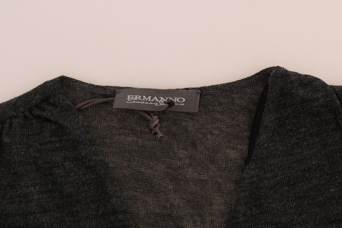 T-shirt a maniche lunghe in pizzo di lana grigia Ermanno Scervino