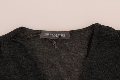 T-shirt a maniche lunghe in pizzo di lana grigia Ermanno Scervino