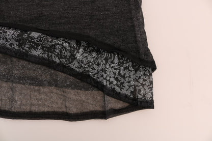 T-shirt a maniche lunghe in pizzo di lana grigia Ermanno Scervino