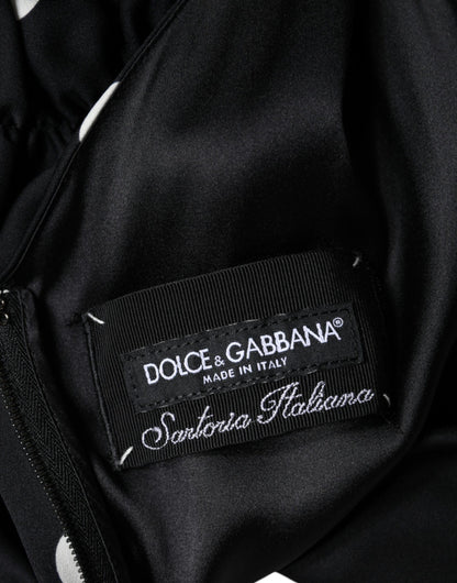 Dolce &amp; Gabbana Abito midi in seta nera con scollo a V e nappe a pois