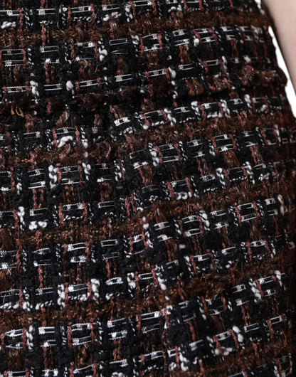 Minigonna a trapezio in tweed tartan multicolore a vita alta Dolce &amp; Gabbana