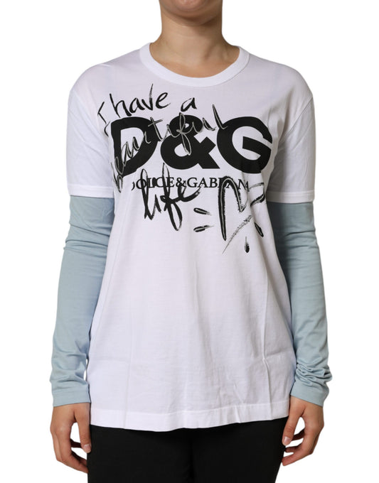 T-shirt girocollo con stampa logo Dolce &amp; Gabbana in cotone bianco