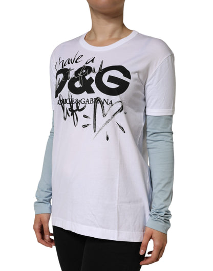T-shirt girocollo con stampa logo Dolce &amp; Gabbana in cotone bianco