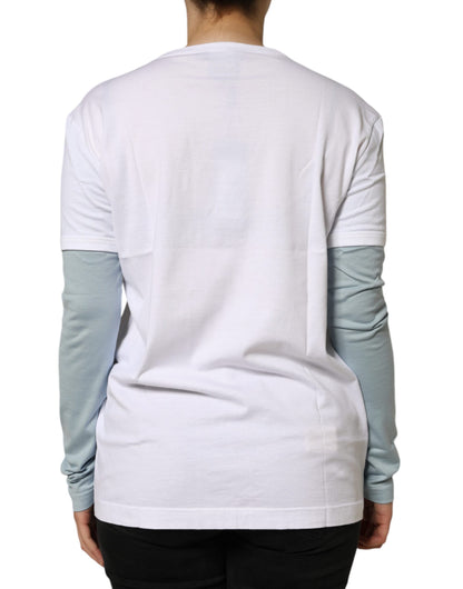 T-shirt girocollo con stampa logo Dolce &amp; Gabbana in cotone bianco