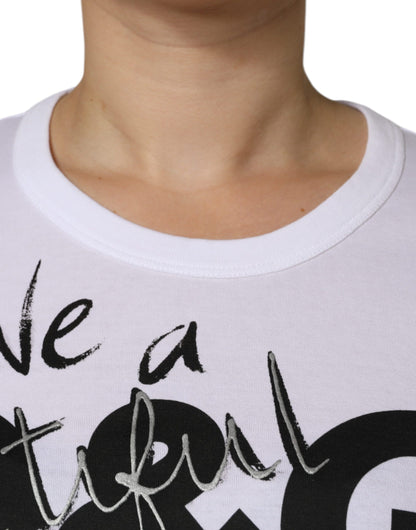 T-shirt girocollo con stampa logo Dolce &amp; Gabbana in cotone bianco