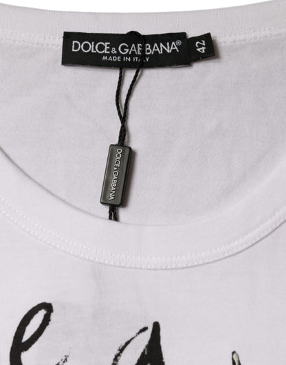 T-shirt girocollo con stampa logo Dolce &amp; Gabbana in cotone bianco