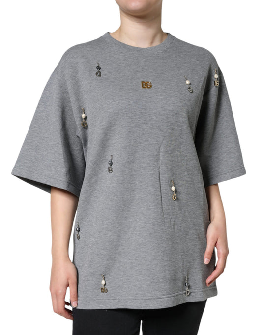 Maglietta Dolce &amp; Gabbana in misto cotone grigio con decorazioni