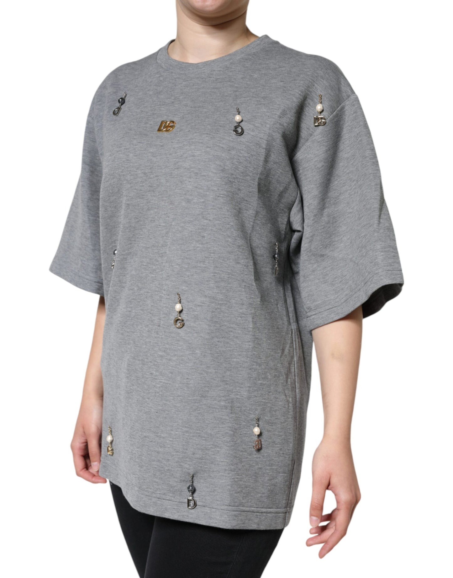 Maglietta Dolce &amp; Gabbana in misto cotone grigio con decorazioni