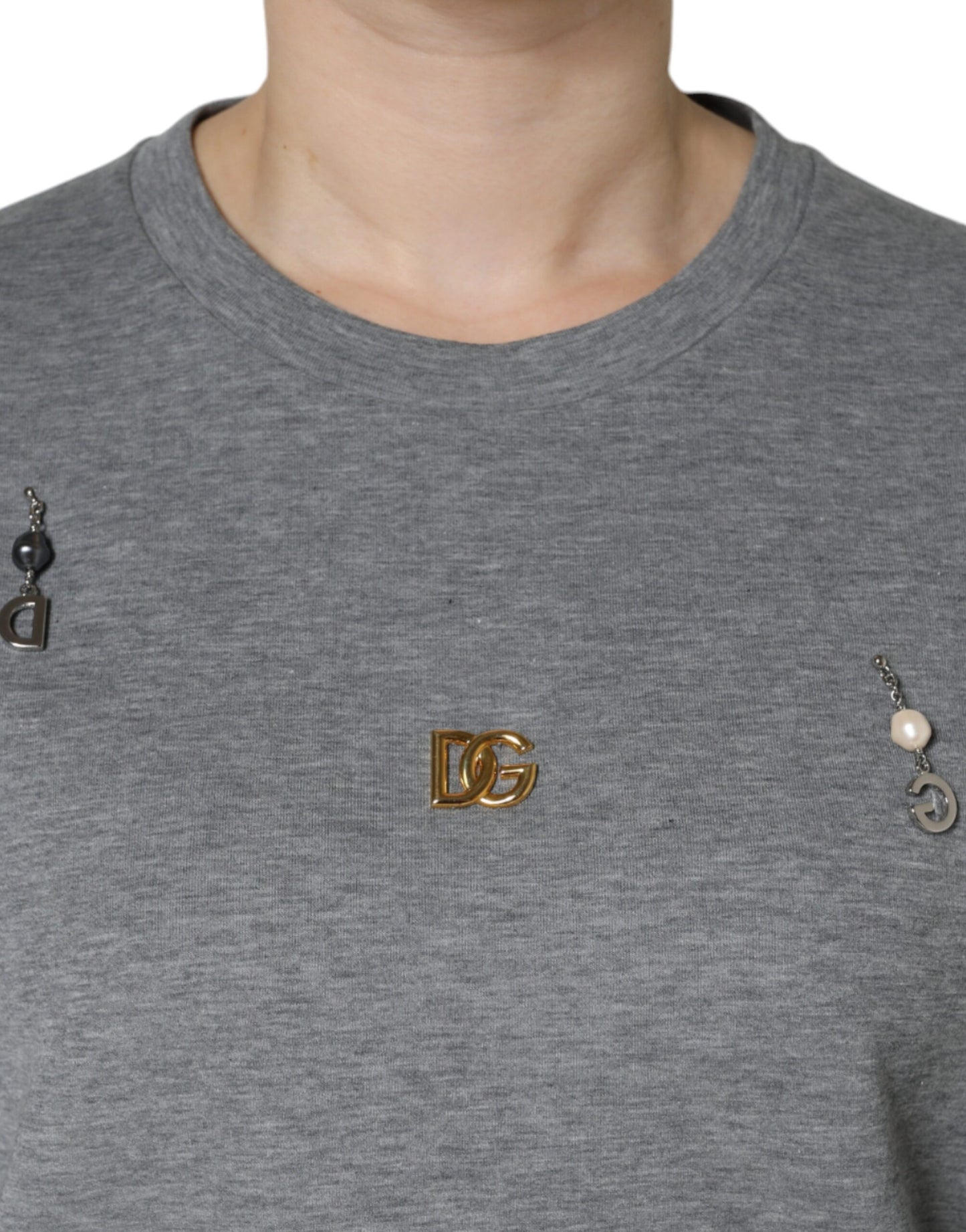 Maglietta Dolce &amp; Gabbana in misto cotone grigio con decorazioni