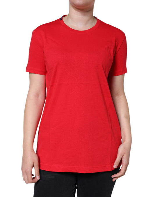 Maglietta a maniche corte con scollo rotondo in cotone rosso Dolce &amp; Gabbana