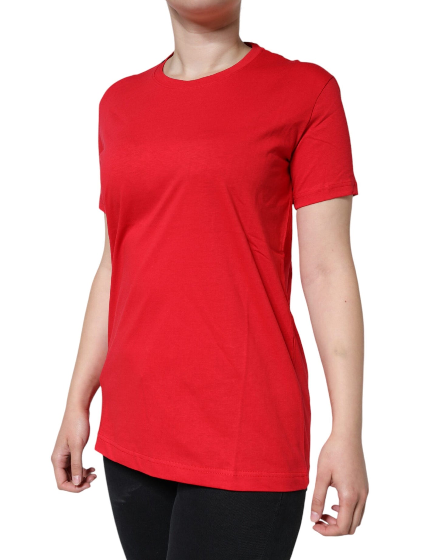 Maglietta a maniche corte con scollo rotondo in cotone rosso Dolce &amp; Gabbana