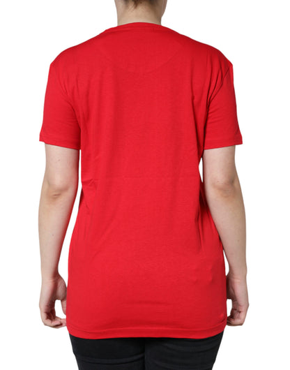Maglietta a maniche corte con scollo rotondo in cotone rosso Dolce &amp; Gabbana