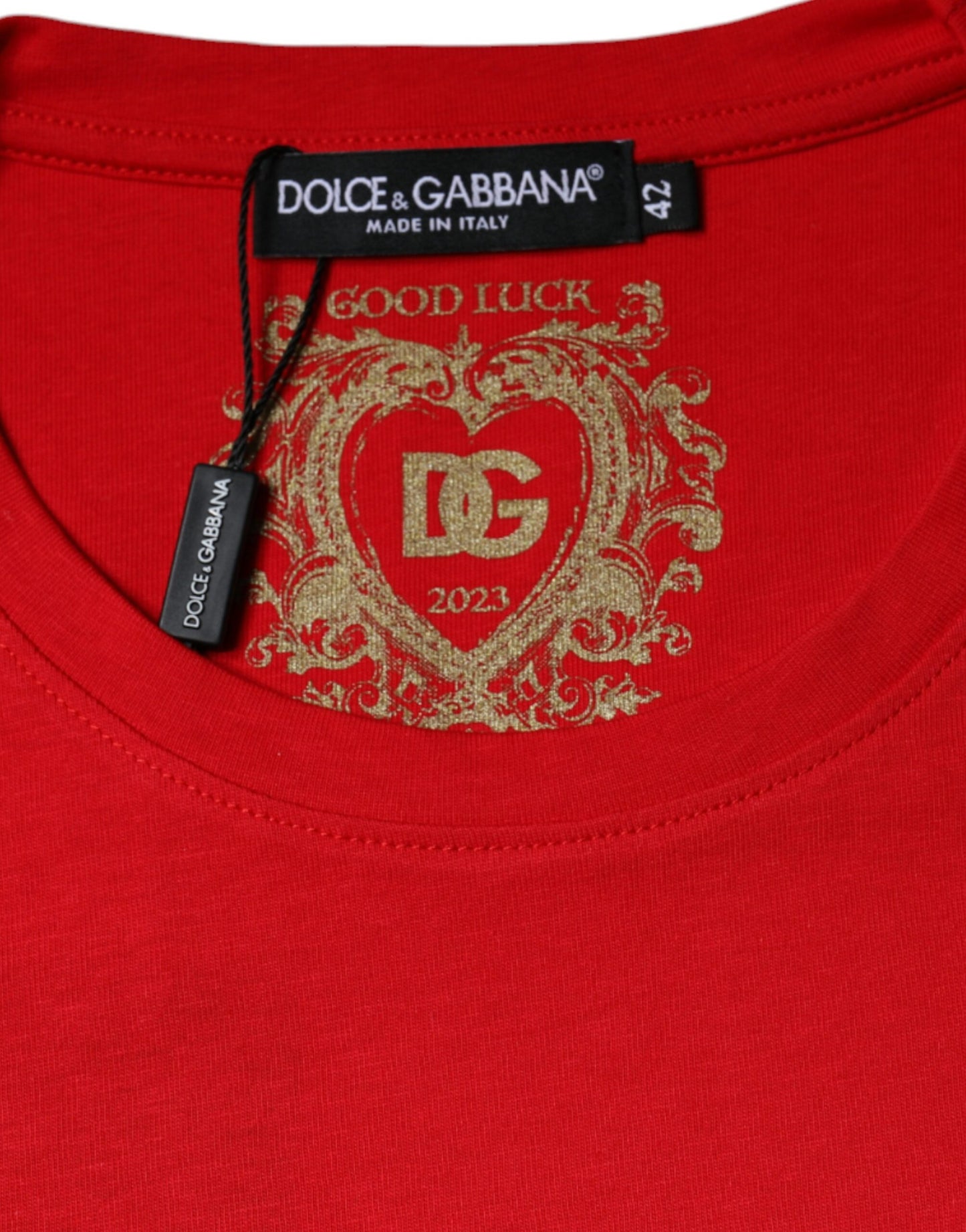 Maglietta a maniche corte con scollo rotondo in cotone rosso Dolce &amp; Gabbana