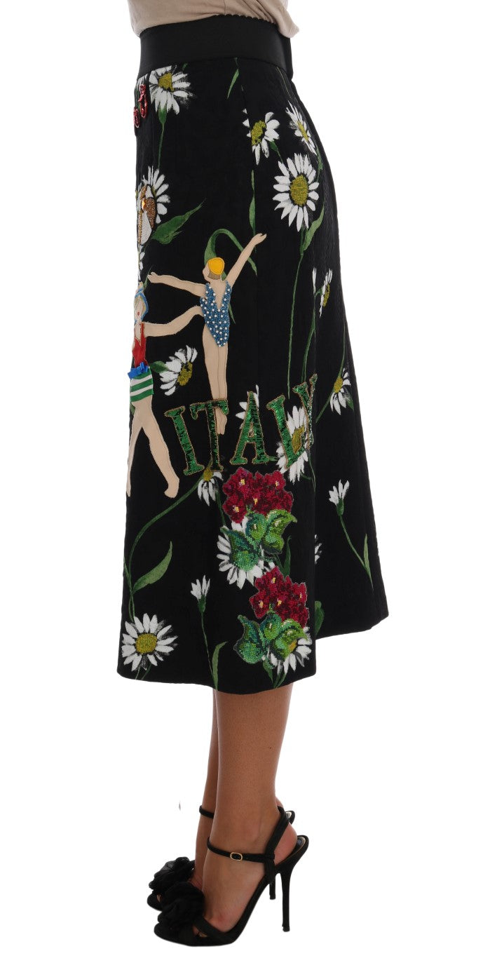 Gonna in broccato con margherite nere decorate Dolce &amp; Gabbana