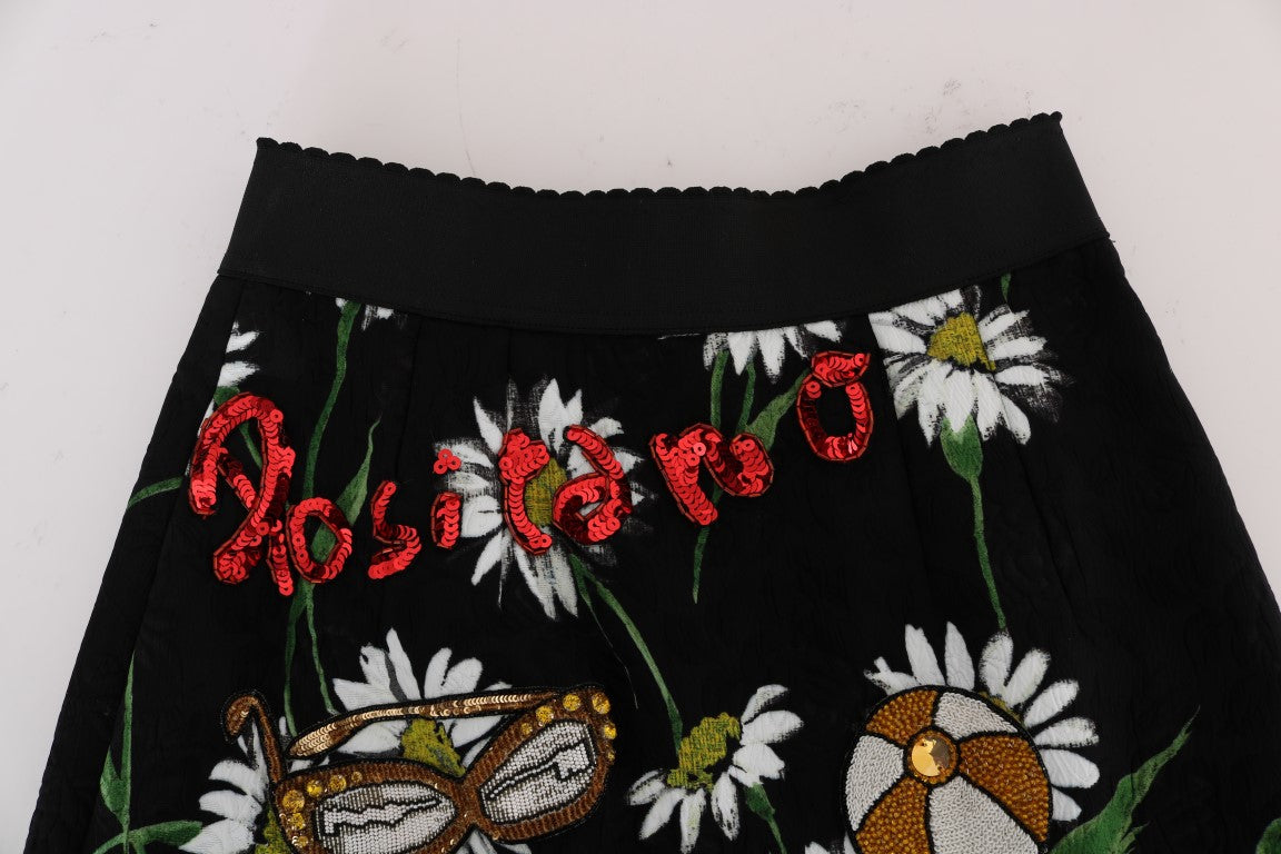 Gonna in broccato con margherite nere decorate Dolce &amp; Gabbana